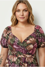 Plus Size Short Sleeve Princess Neck Floral Patterned Maxi Dress