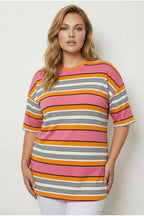 Plus Size Striped T-shirt with Slit Detail