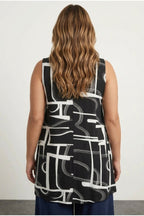 Plus Size V-Neck Sleeveless Draped Patterned Stretchy Blouse