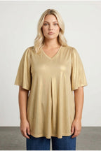 Plus Size V-Neck Short Sleeve Shimmering Look Blouse