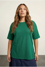 Plus Size Crew Neck Half Sleeve Slit Striped Mesh Blouse