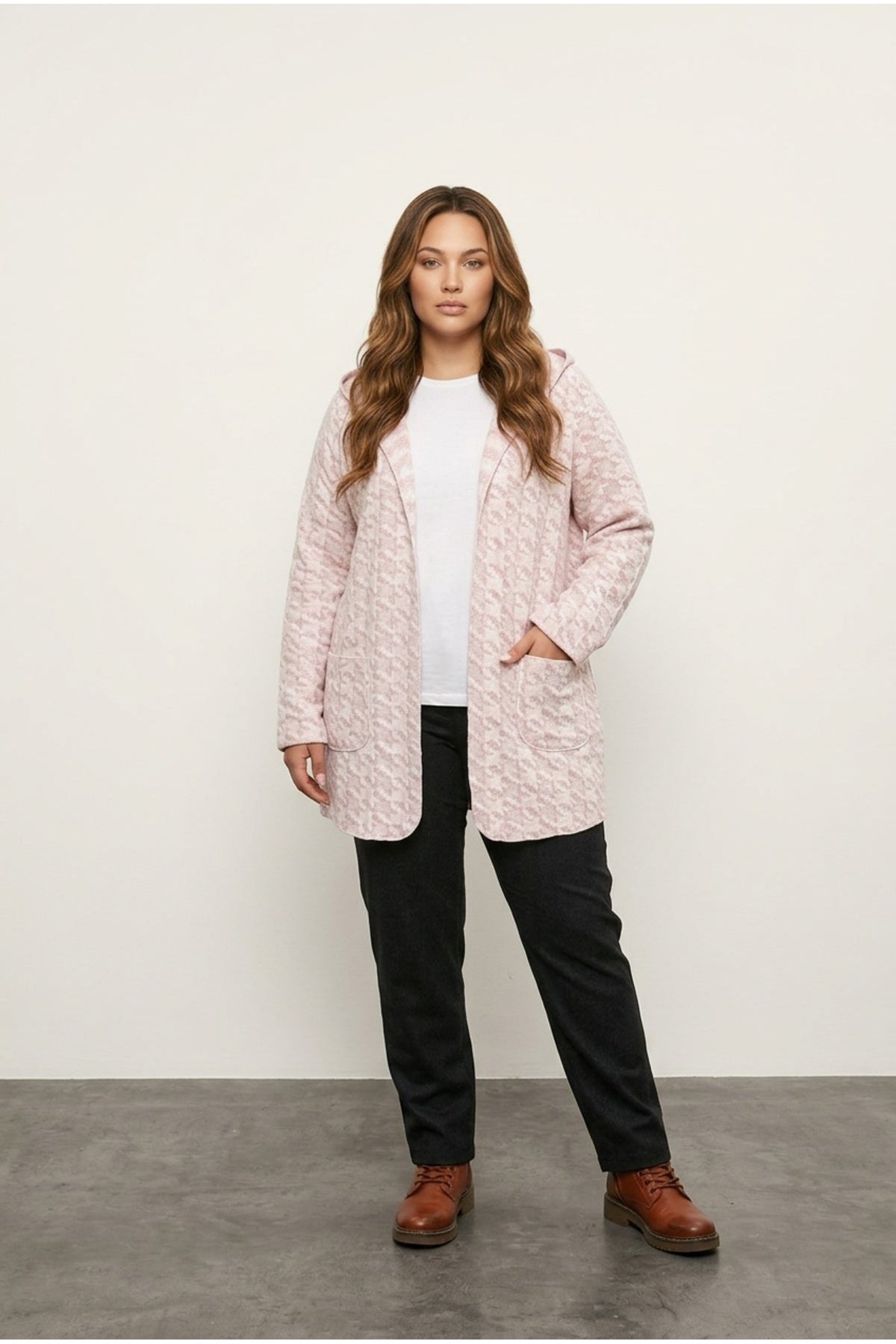 Plus Size Long Sleeve Hooded Pocketed Open Front Lightweight Cardigan