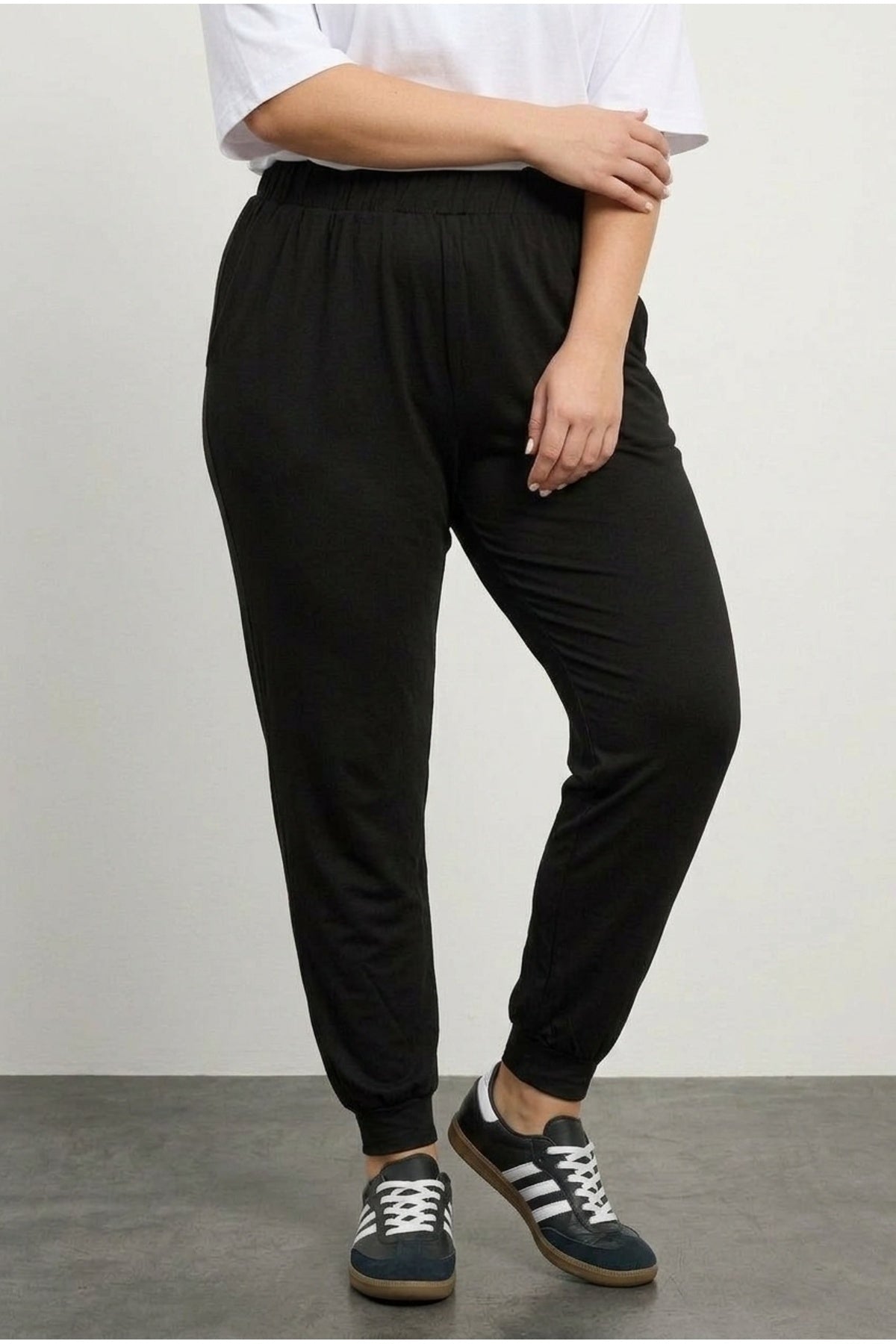 Plus Size Lightweight Trousers with Elasticated Hem and Waist, and Pockets