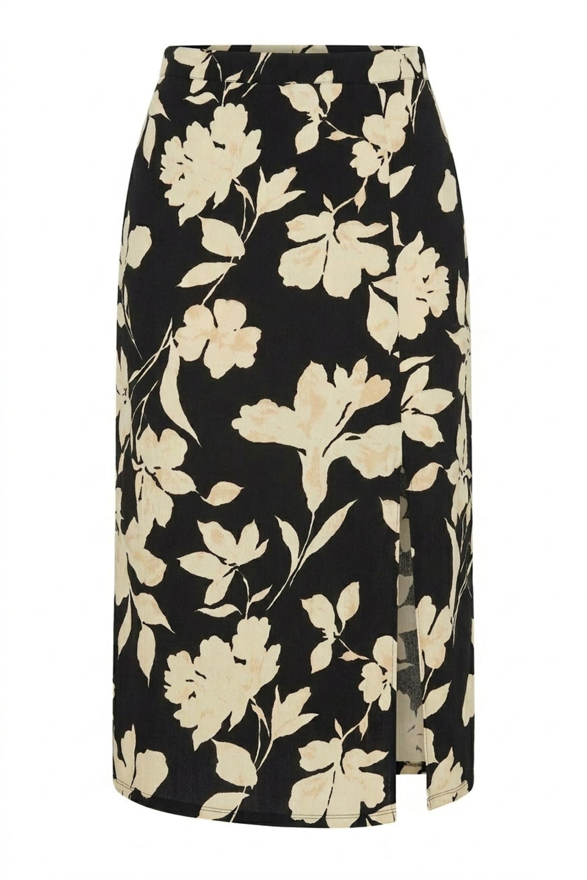 Plus Size Crinkled Fabric Skirt with Slit Detail and Elastic Waist