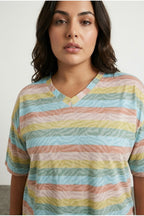 Plus Size V-Neck Striped Zebra Print T-shirt