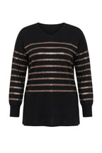 Plus Size Long Sleeve V-Neck Blouse with Elasticated Cuffs