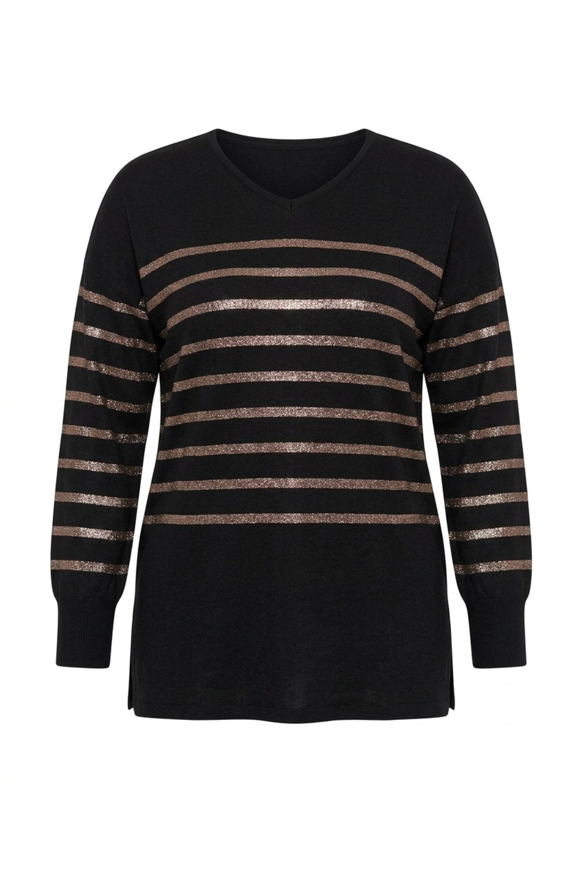 Plus Size Long Sleeve V-Neck Blouse with Elasticated Cuffs