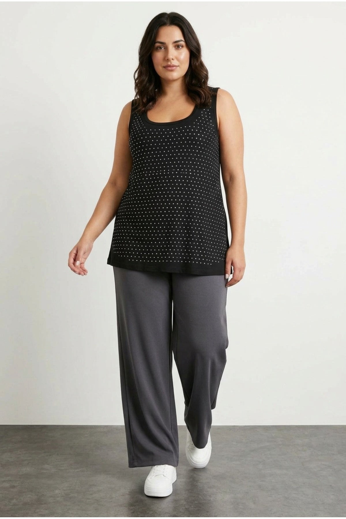Plus Size Round Neck Sleeveless Stud Detail Blouse