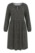 Plus Size Long Sleeve Abstract Patterned Midi Dress with Collar Detail