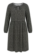 Plus Size Long Sleeve Abstract Patterned Midi Dress with Collar Detail