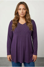 Plus Size V-Neck Long Sleeve Front Stone Embellished Blouse