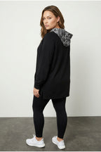 Plus Size Long Sleeve Hooded Kangaroo Pocket Side Slit Sweatshirt