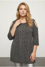 Plus Size Open Shoulder Detailed Polka Dot Half Sleeve Blouse