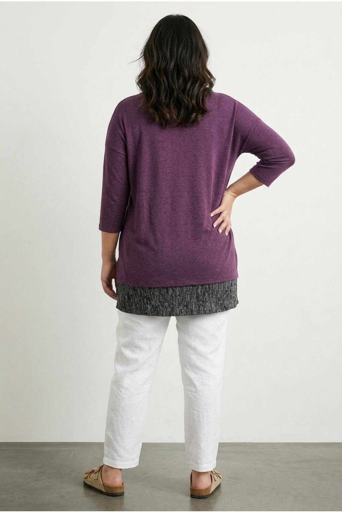 Plus Size Long Sleeve Thin Blouse with Tulle Detail on the Hem