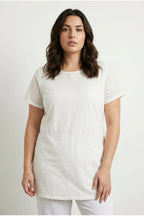 Plus Size Crew Neck Short Sleeve Zigzag Patterned Unlined Long T-shirt