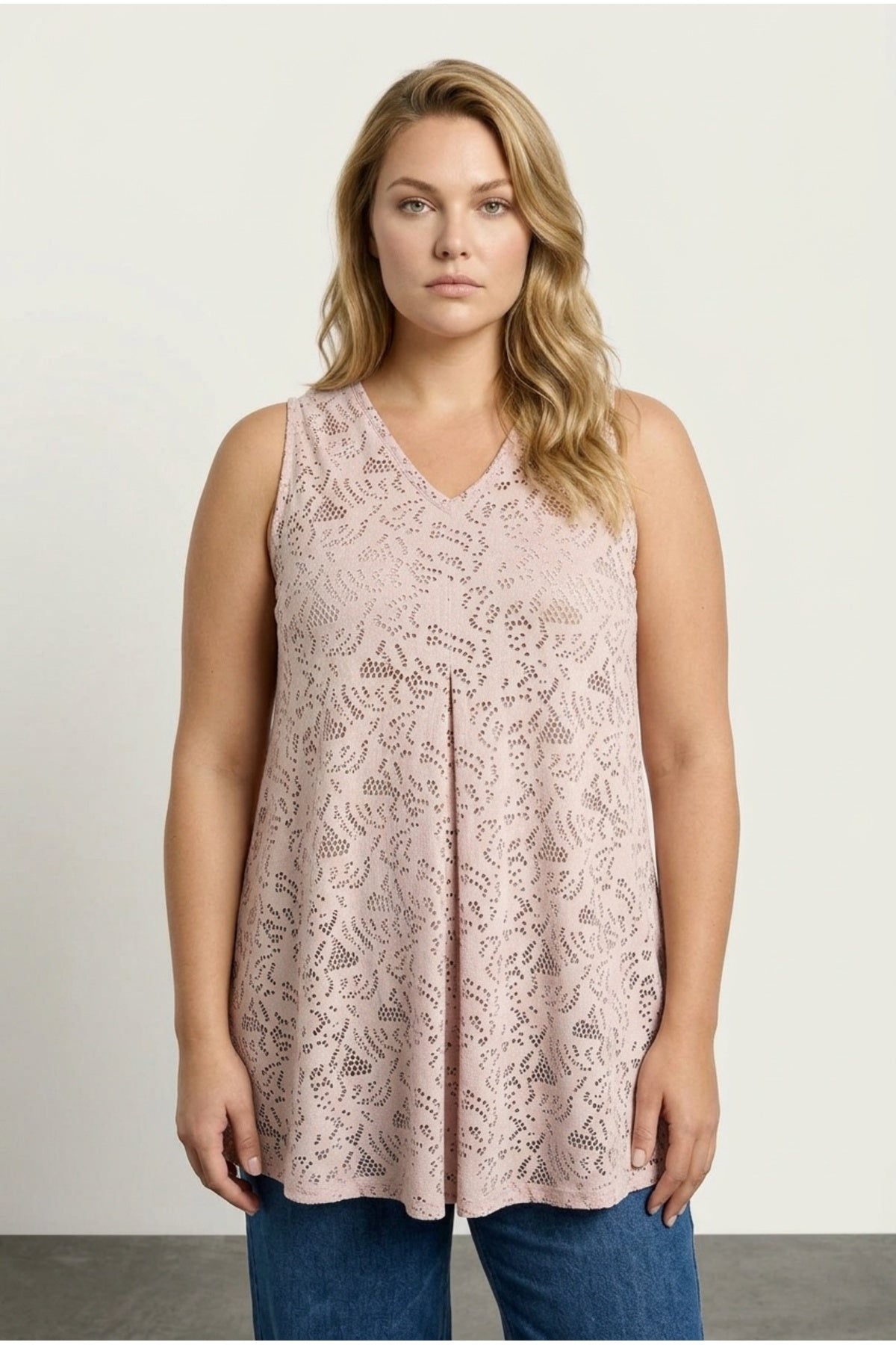 Plus Size V-Neck Sleeveless Unlined Lace Blouse