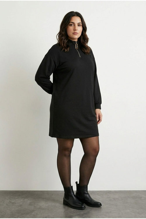 Plus Size Black Zippered Mini Dress