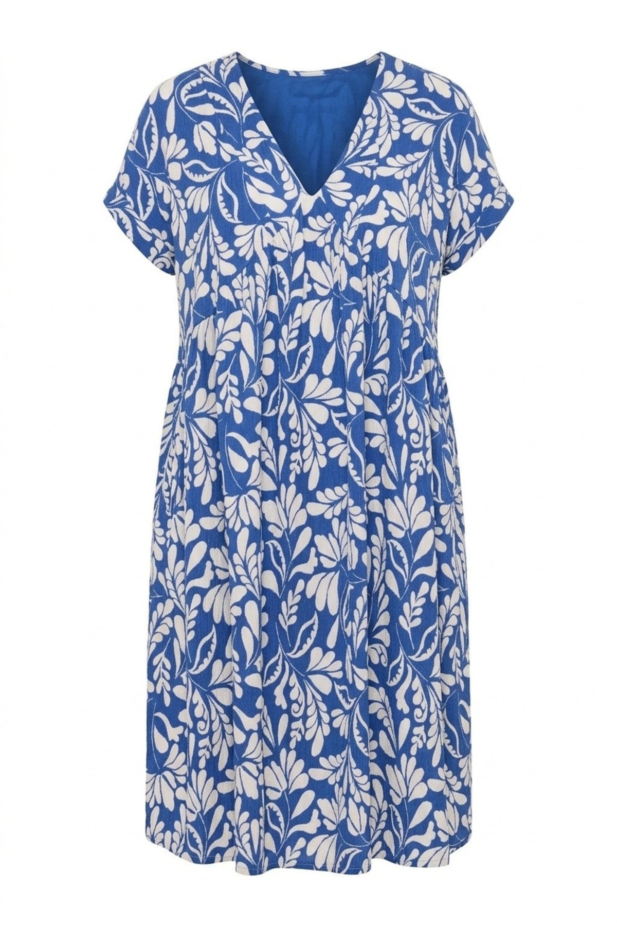 Plus Size V-Neck Short Sleeve Pocketed Floral Print Midi Dress
