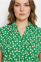 Plus Size Polo Neck Short Sleeve Floral Print Button Detail Belted Dress