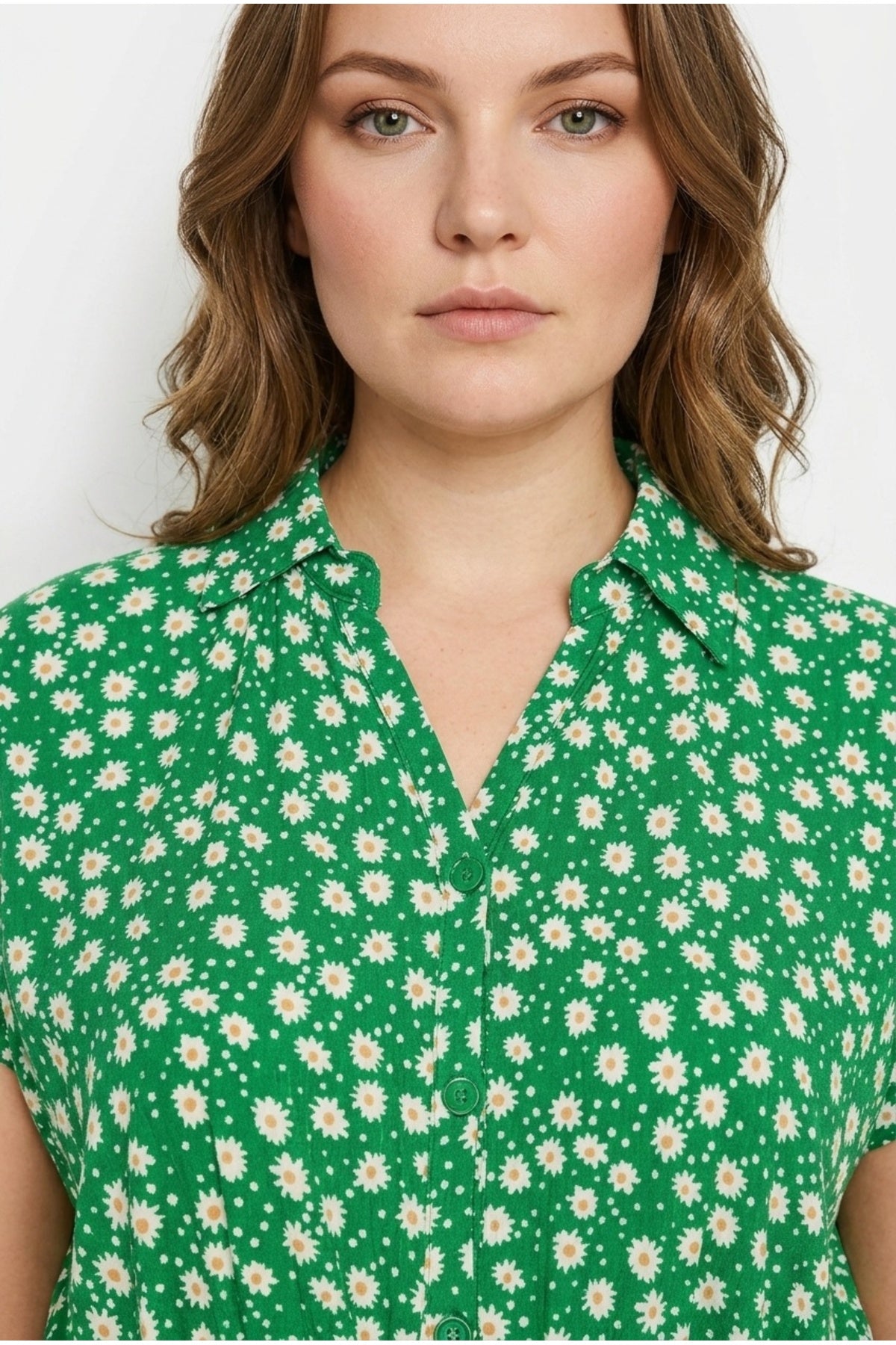 Plus Size Polo Neck Short Sleeve Floral Print Button Detail Belted Dress