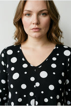 Plus Size V-Neck Long Sleeve Polka Dot Patterned Dress