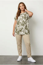 Plus Size Crew Neck Short Sleeve Patterned Blouse