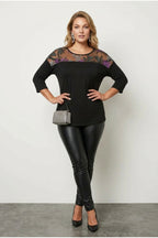 Plus Size Crew Neck Tulle Detailed Slim Sleeve Blouse