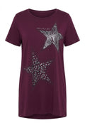 Plus Size Crew Neck Short Sleeve Shiny Printed Rhinestone Embellished T-shirt