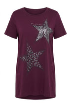 Plus Size Crew Neck Short Sleeve Shiny Printed Rhinestone Embellished T-shirt
