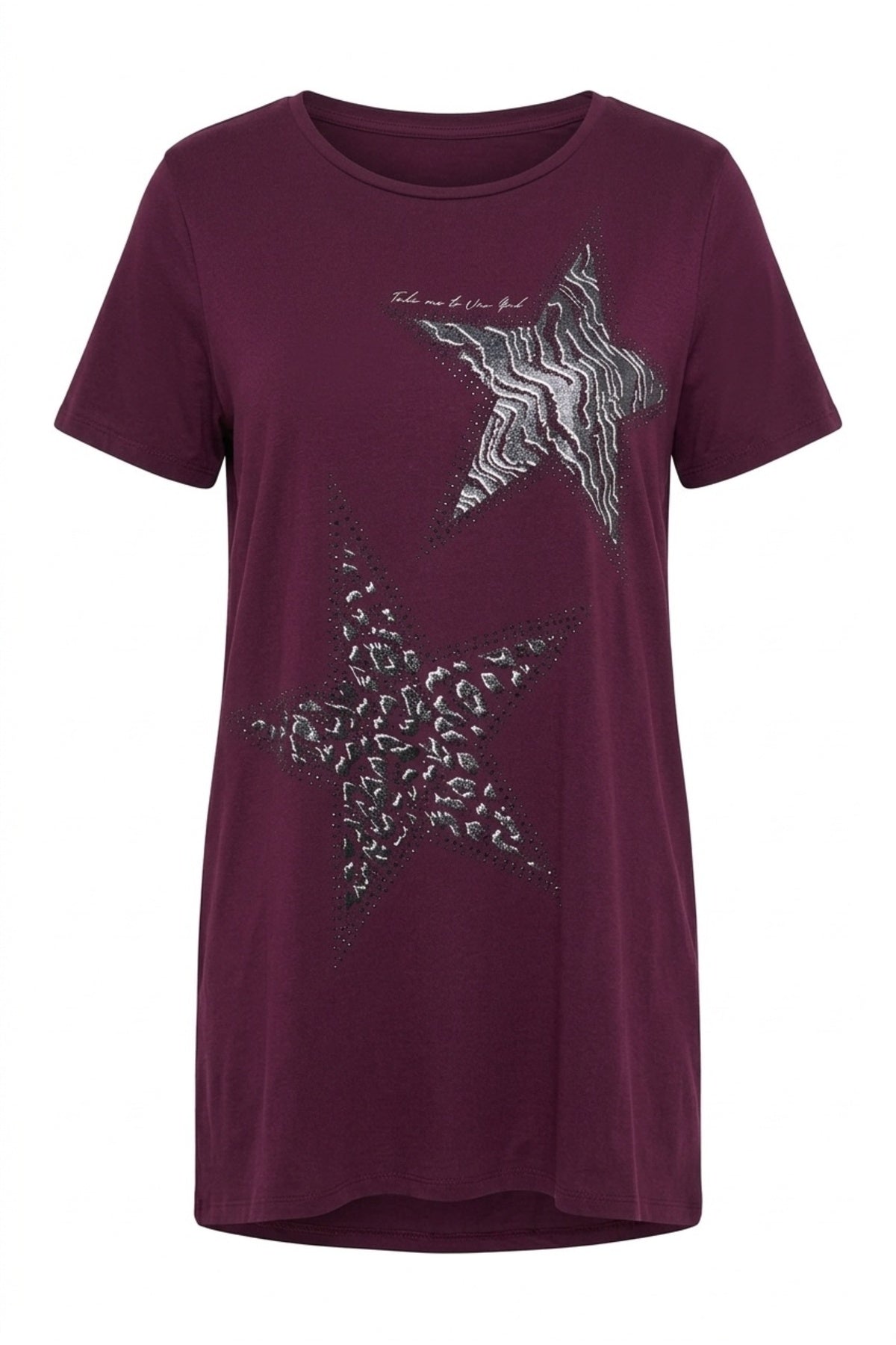Plus Size Crew Neck Short Sleeve Shiny Printed Rhinestone Embellished T-shirt