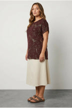 Plus Size Short Sleeve Crew Neck Metallic Patterned Blouse