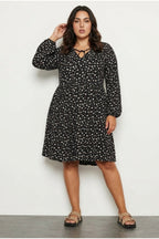 Plus Size V-Neck Long Sleeve Crinkled Fabric Mini Dress
