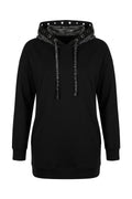 Plus Size Long Sleeve Patterned Hooded Pocketed Sweatshirt