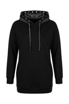 Plus Size Long Sleeve Patterned Hooded Pocketed Sweatshirt