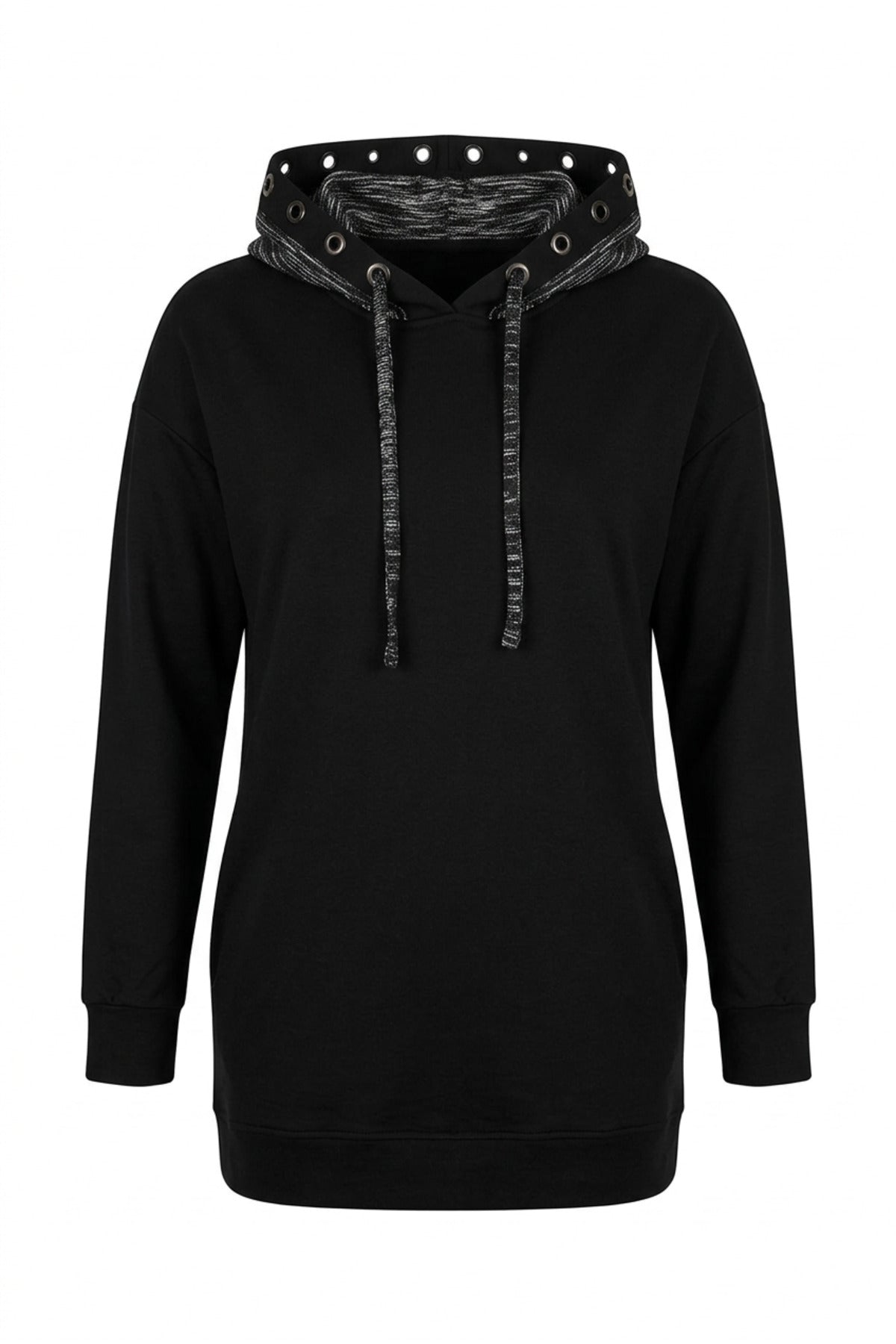 Plus Size Long Sleeve Patterned Hooded Pocketed Sweatshirt