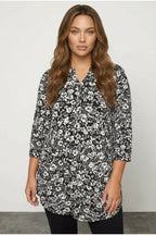Plus Size 3/4 Sleeve Button-Front Floral Patterned Shirt