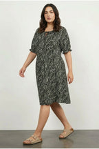 Plus Size Ruched Neck Patterned Mini Dress