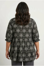 Plus Size Half Sleeve Notch Neck Patterned Blouse