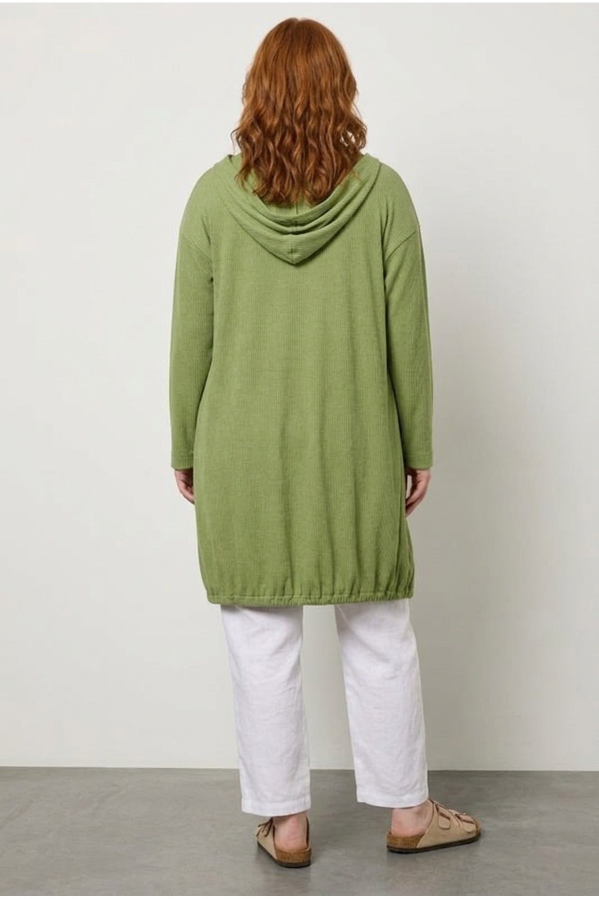 Plus Size Open Front Hooded Long Cardigan with Stretchy Fabric