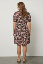 Plus Size V-Neck Short Sleeve Floral Print Mini Dress