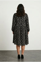 Plus Size Long Sleeve Patterned Dress with Tie-Neck Detail