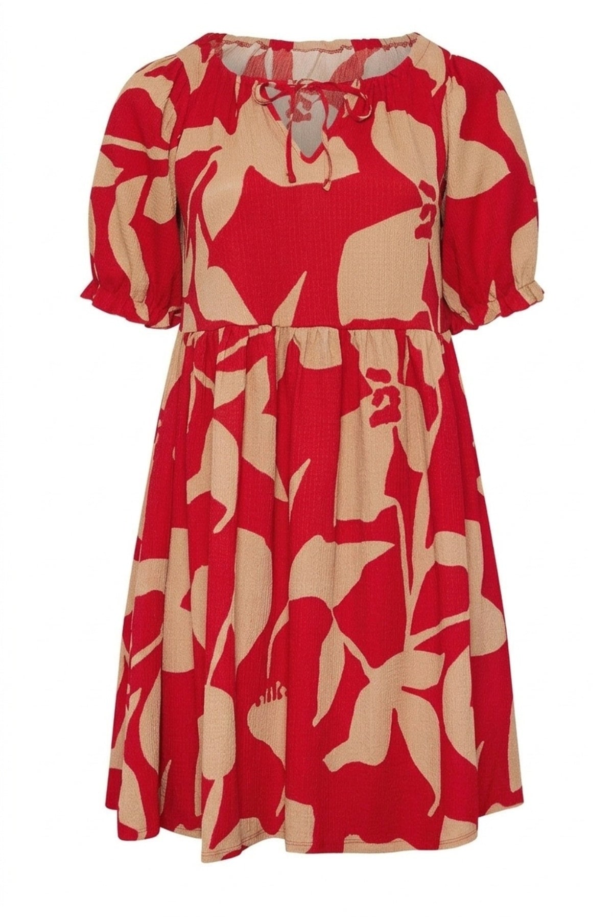 Plus Size V-Neck Crinkle Fabric Tie-Front Mini Dress