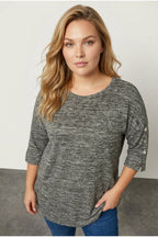 Plus Size Half Sleeve Button Detailed Soft Textured Sweater