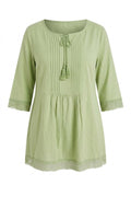 Plus Size Tie-Neck Puff Sleeve Lace Long T-shirt