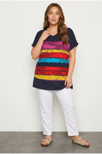 Plus Size V-Neck Short Sleeve Striped T-shirt