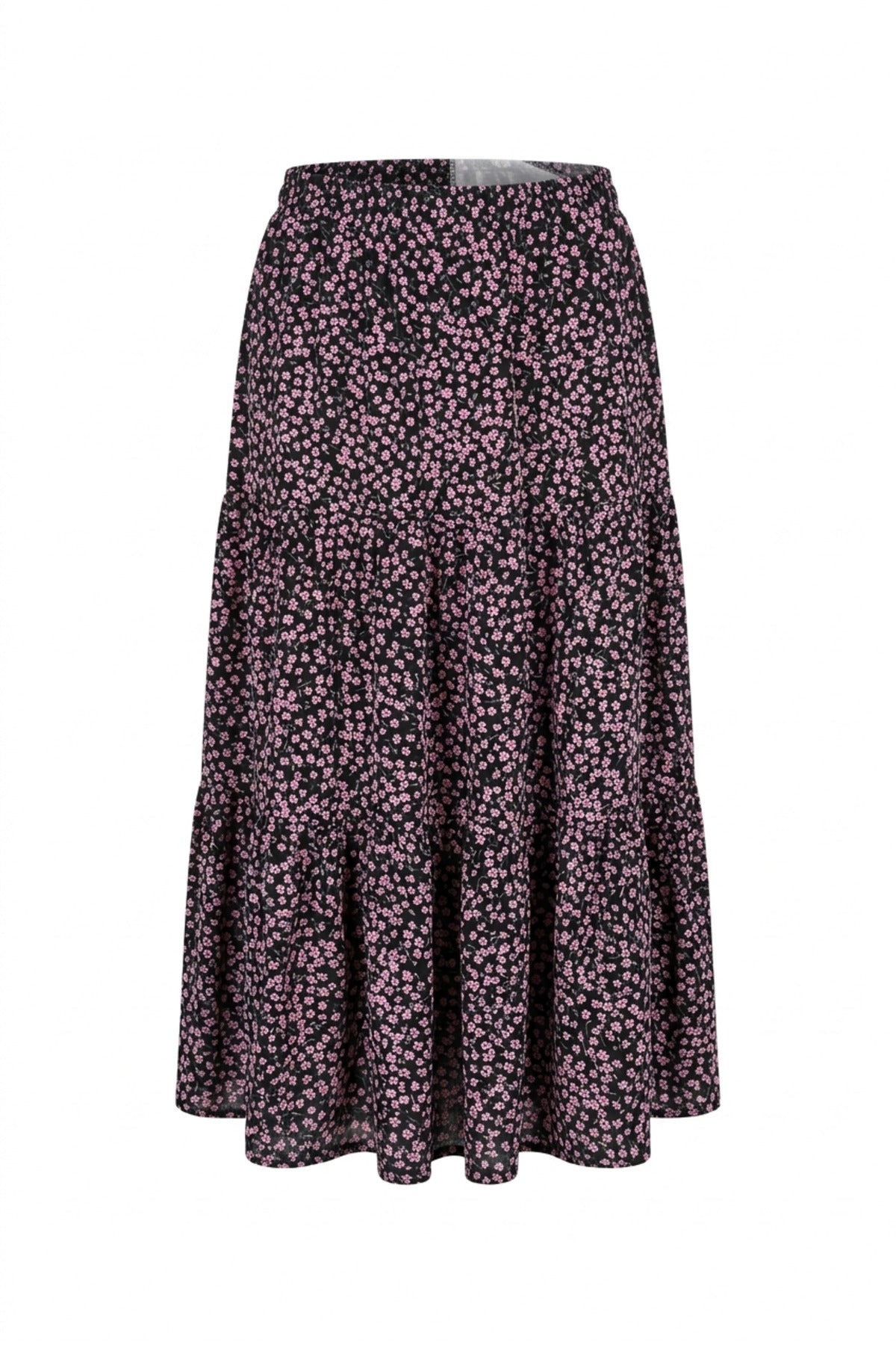 Plus Size Elastic Waist Pleated Minimal Floral Print Stretchy Fabric Skirt