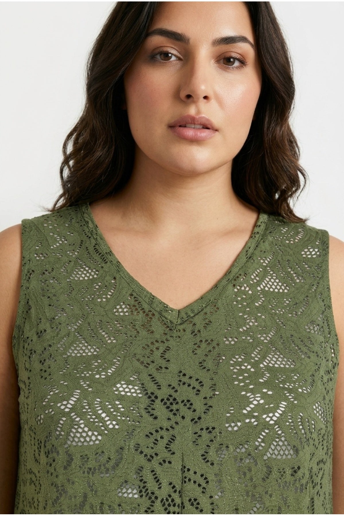 Plus Size V-Neck Sleeveless Unlined Lace T-shirt