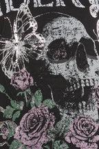 Plus Size Crew Neck T-shirt with Sleeve Detail and Skull Print