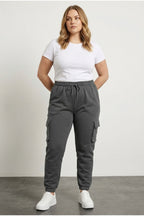 Plus Size Elastic Waist and Cuffed Pocketed Cargo Jogger Pants