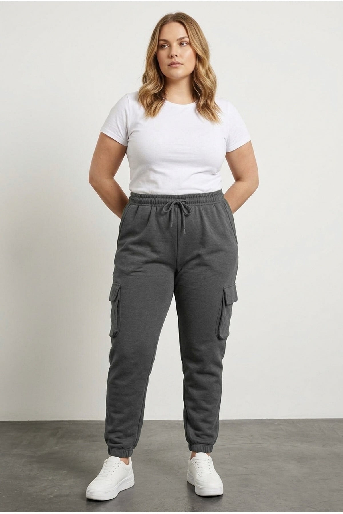 Plus Size Elastic Waist and Cuffed Pocketed Cargo Jogger Pants